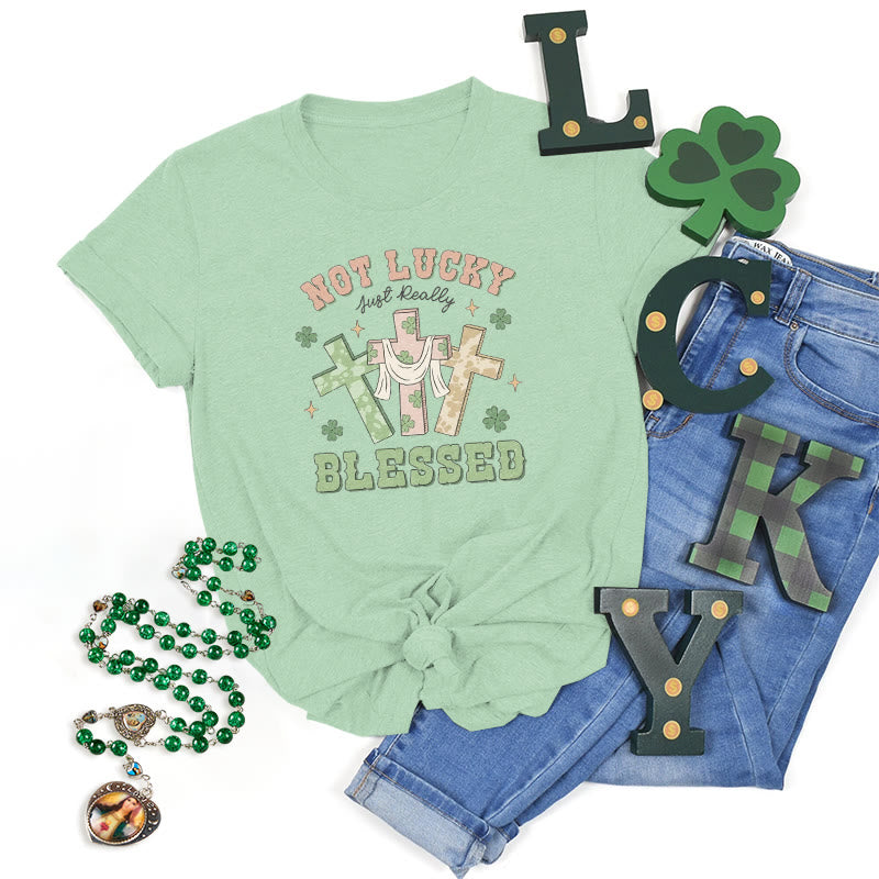 Christianartworkshop Maglietta ispirata alla fede "Non fortunato, solo benedetto" - Verde chiaro - 2XL - image 0