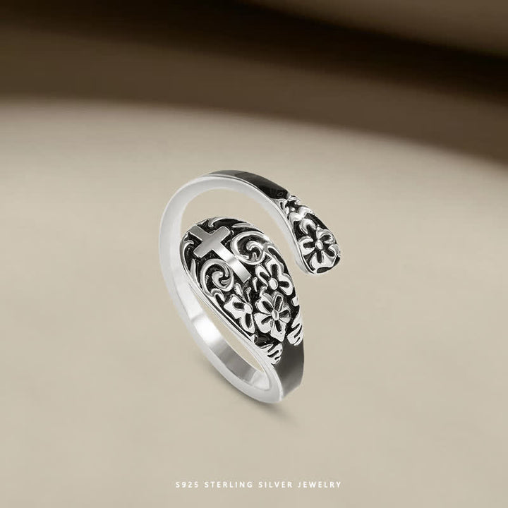 Christianartworkshop Anello regolabile in argento sterling 925 con croce incisa - Eleganza nella devozione - image 1