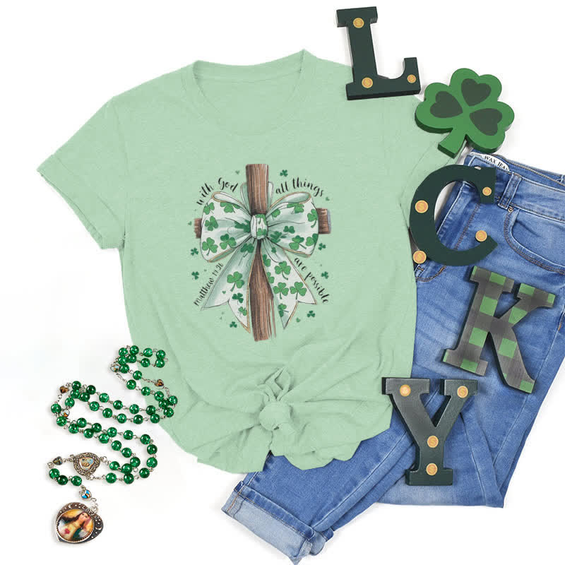 Christianartworkshop Fede e fortuna in armonia T-shirt ispirata alla fede - Verde chiaro - 2XL - image 20