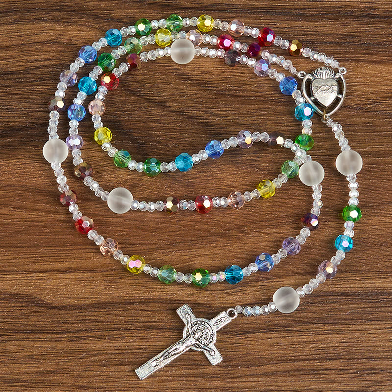 Christianartworkshop Sacro Cuore di Gesù e Crocifisso di 6 mm Rosario rotondo in cordino di nylon acrilico multicolore - Sacro Cuore di Gesù e Crocifisso - image 0
