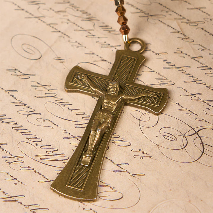 Christianartworkshop Medaglia di San Benedetto e Crocifisso con Rosario a catena in lega di occhio di tigre marrone da 8 mm - image 5