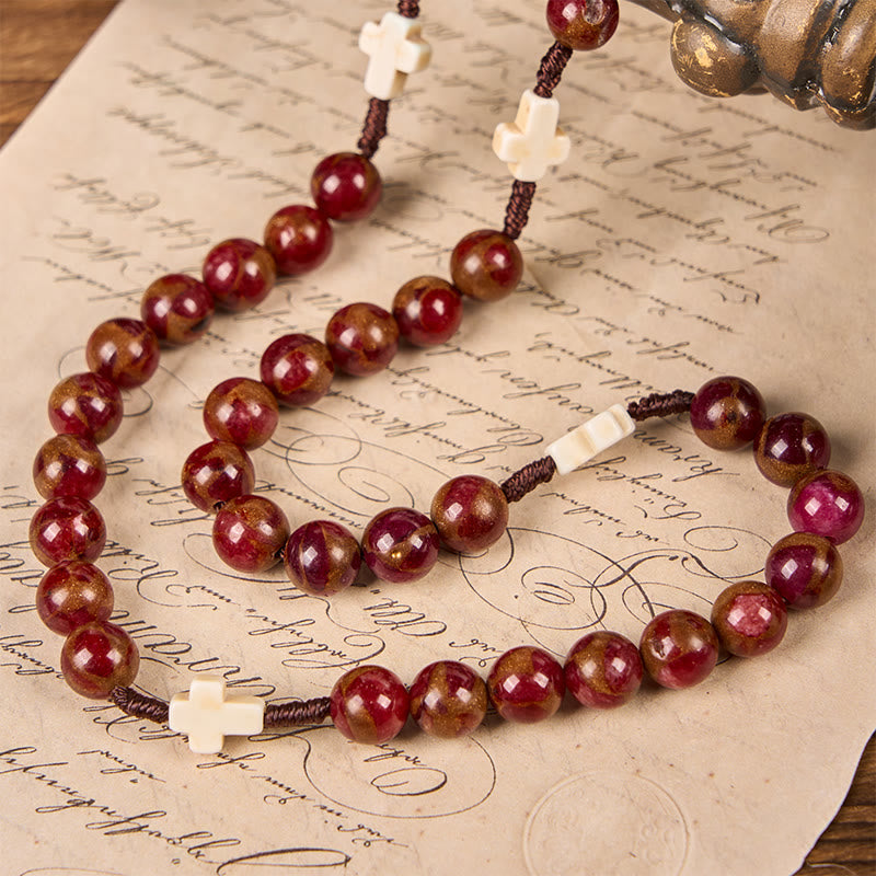 Christianartworkshop Rosario artigianale con Vergine Maria e Crocifisso da 8 mm, pietra in oro rosso e croce in turchese bianco - image 3