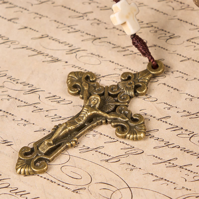 Christianartworkshop Rosario artigianale con Vergine Maria e Crocifisso da 8 mm, pietra in oro rosso e croce in turchese bianco - image 5