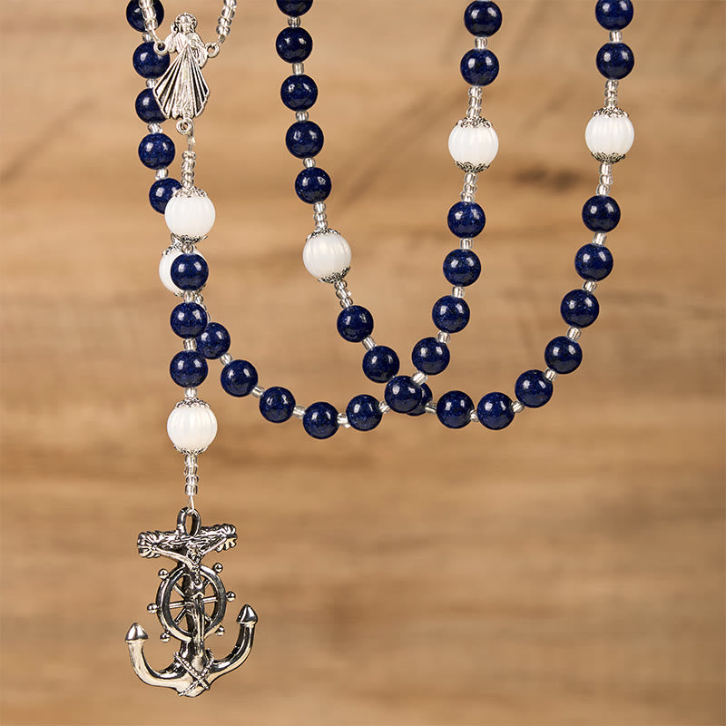 Rosario della Divina Misericordia a tema oceano Christianartworkshop con ciondolo a forma di ancora: intraprendi un viaggio fedele con Cristo - image 5