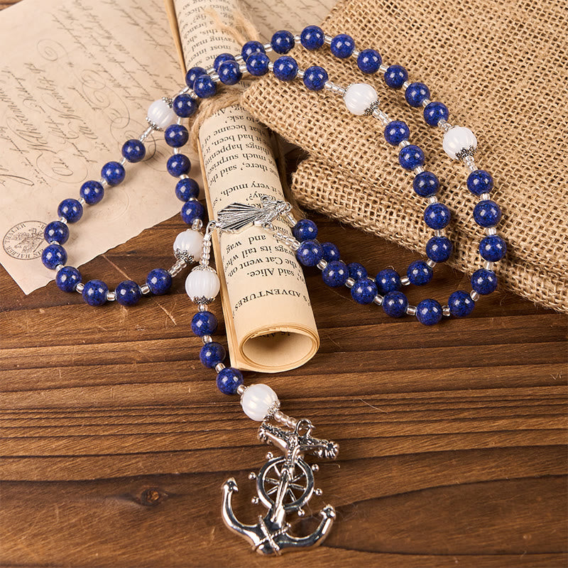 Rosario della Divina Misericordia a tema oceano Christianartworkshop con ciondolo a forma di ancora: intraprendi un viaggio fedele con Cristo - image 1