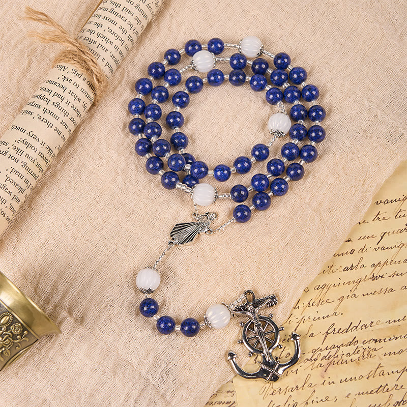 Rosario della Divina Misericordia a tema oceano Christianartworkshop con ciondolo a forma di ancora: intraprendi un viaggio fedele con Cristo - Rosario della Divina Misericordia a tema oceano - image 0