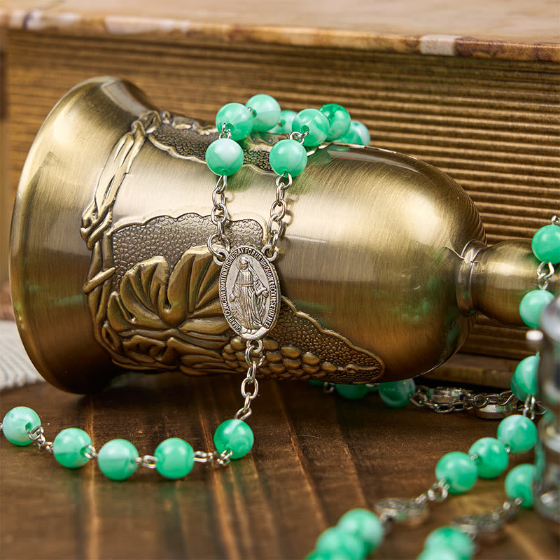 Christianartworkshop Medaglia miracolosa e crocifisso di rosario con grani luminosi da 8 mm per la preghiera notturna - image 3