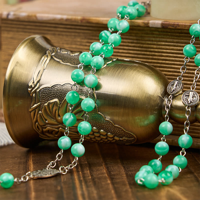 Christianartworkshop Medaglia miracolosa e crocifisso di rosario con grani luminosi da 8 mm per la preghiera notturna - image 4