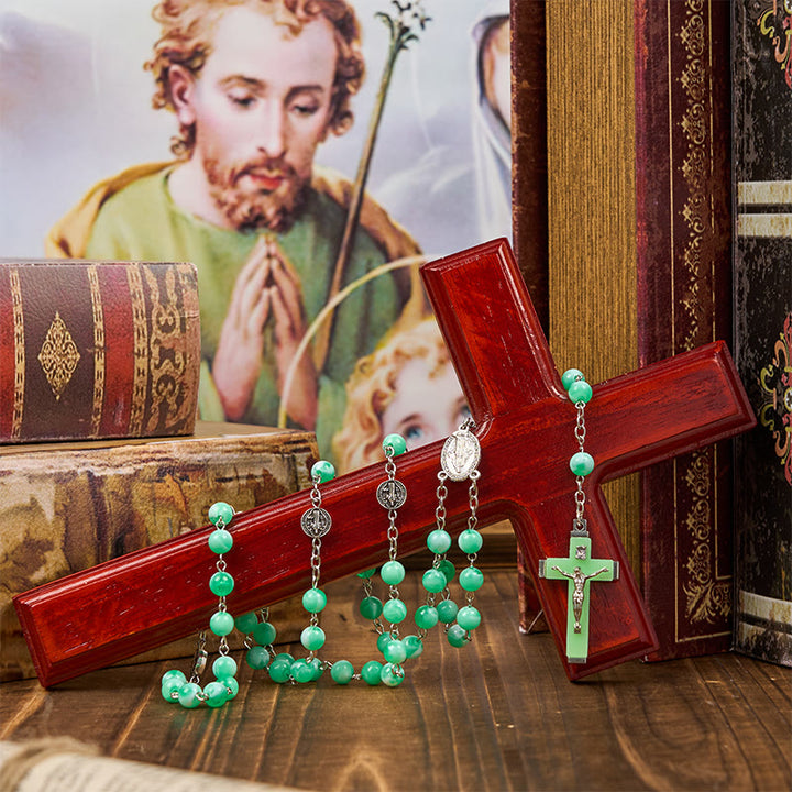 Christianartworkshop Medaglia miracolosa e crocifisso di rosario con grani luminosi da 8 mm per la preghiera notturna - image 5