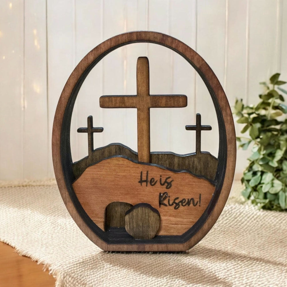 Christianartworkshop Decorazione pasquale da tavolo in legno "He is Risen" - Celebra la Resurrezione - image 1