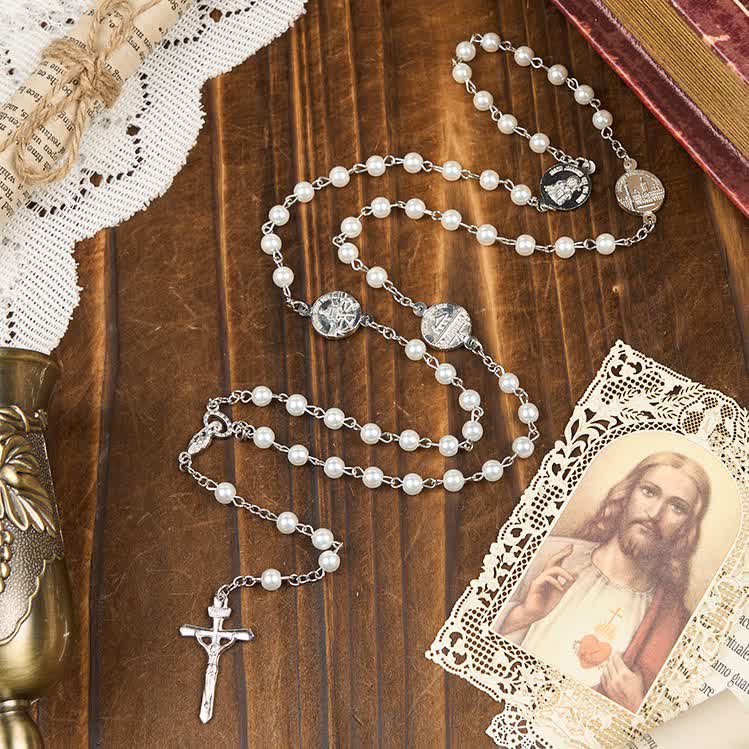Christianartworkshop Crocifisso e Rosario di Nostra Signora di Perle da 8 mm (3 colori) - Bianco - image 0