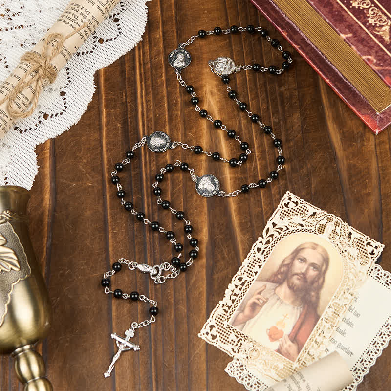 Christianartworkshop Crocifisso e Rosario di Nostra Signora di Perle da 8 mm (3 colori) - Nero - image 1