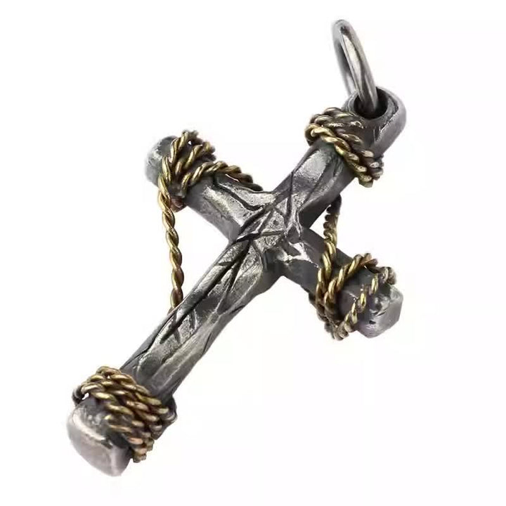 Christianartworkshop Squisita collana con croce forgiata in argento sterling 925 e corda in ottone - image 3