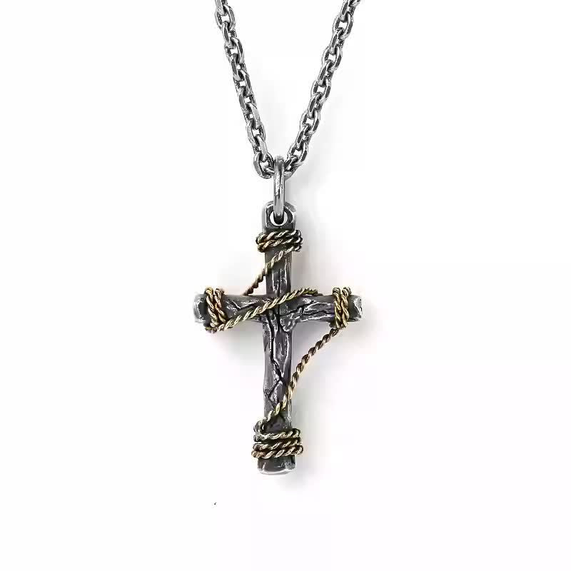 Christianartworkshop Squisita collana con croce forgiata in argento sterling 925 e corda in ottone - image 5