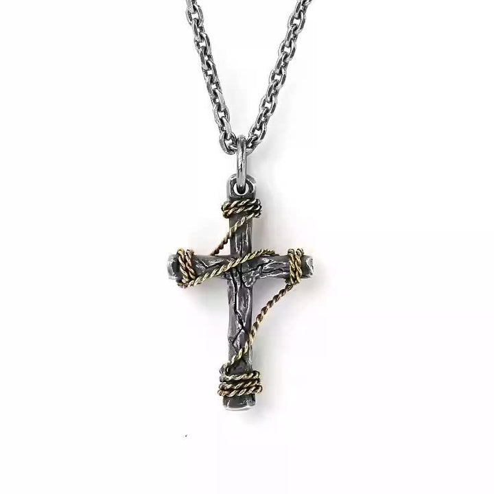 Christianartworkshop Squisita collana con croce forgiata in argento sterling 925 e corda in ottone - image 5