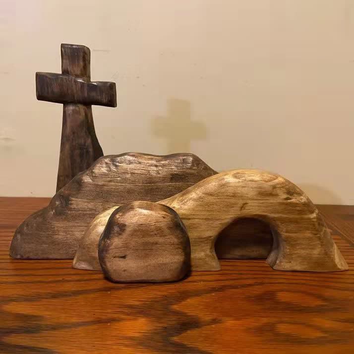 Christianartworkshop Egli è risorto, decorazione pasquale in legno per tomba vuota - Commemora il suo trionfo - Lui è risorto - image 0
