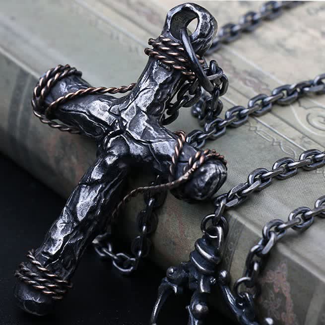 Collana con pendente in argento 925 con crocifisso e ancora in stile delicato Christianartworkshop - Ciondolo in argento con catena in argento - image 0