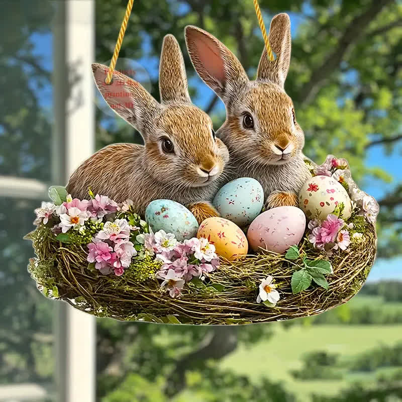 Christianartworkshop Immergiti nella gioia della Pasqua: adorabili decorazioni a forma di nido di coniglietti da appendere - 5,91"/15 cm - image 0