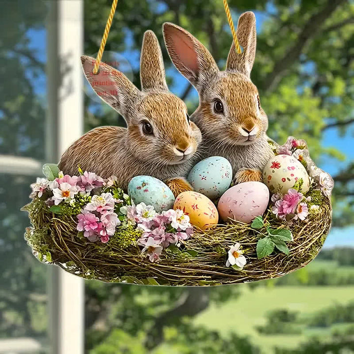 Christianartworkshop Immergiti nella gioia della Pasqua: adorabili decorazioni a forma di nido di coniglietti da appendere - 5,91"/15 cm - image 0
