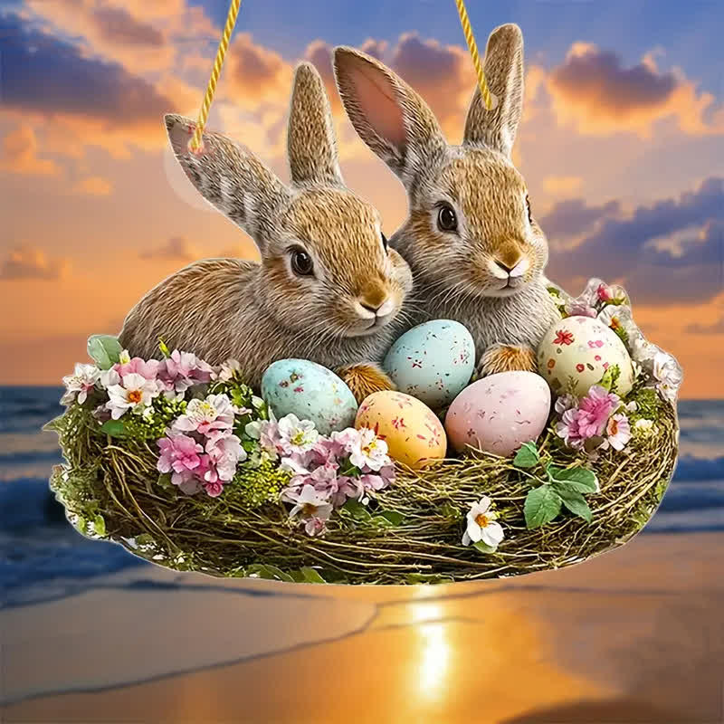 Christianartworkshop Immergiti nella gioia della Pasqua: adorabili decorazioni a forma di nido di coniglietti da appendere - 7,87"/20 cm - image 1