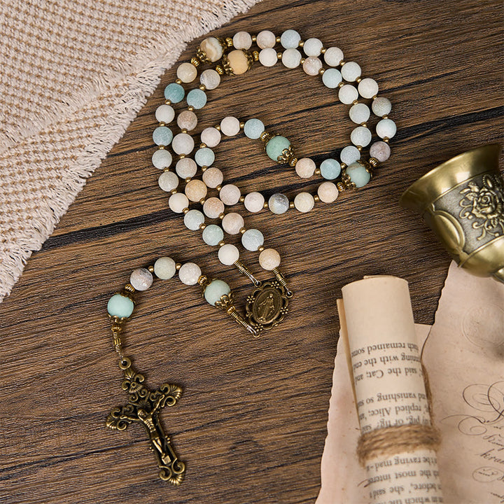 Rosario in amazzonite opaca da 8 mm fatto a mano Christianartworkshop - Un pezzo di devozione senza tempo - image 2