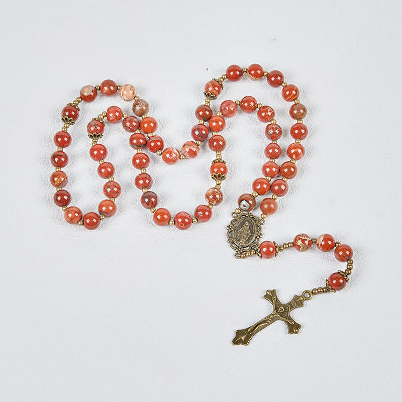 Rosario fatto a mano in diaspro rosso da 8 mm con medaglia miracolosa e crocifisso Christianartworkshop - image 6