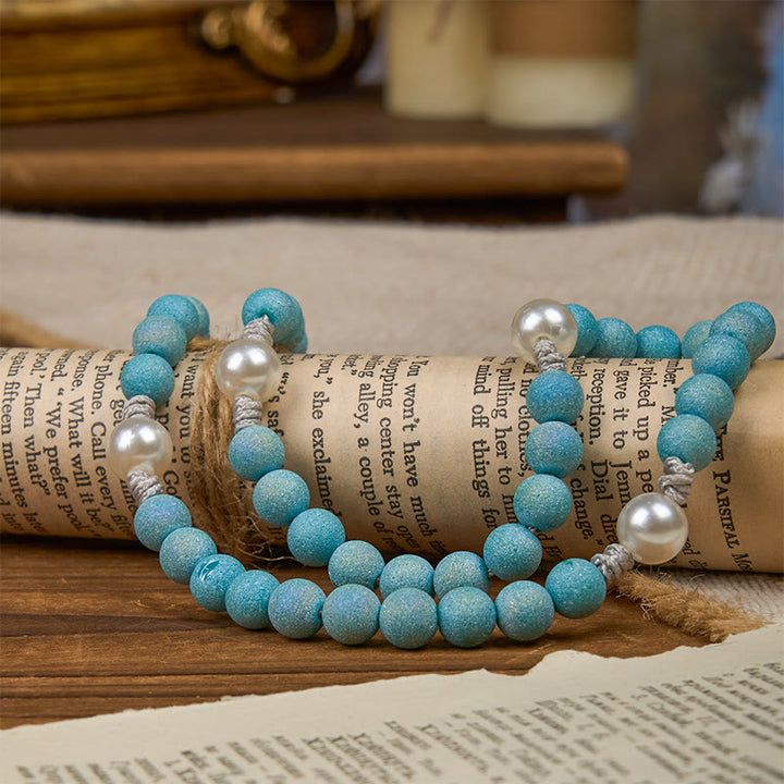 Christianartworkshop Rosario fatto a mano con perline di sabbia in vetro scintillante da 8 mm raffigurante la Madonna e il Crocifisso - image 12