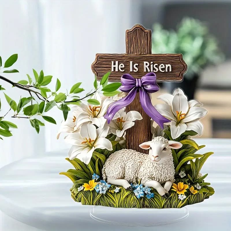 Christianartworkshop Pasqua Resurrezione con Croce Risorta e Agnello Ornamento Piatto - image 2