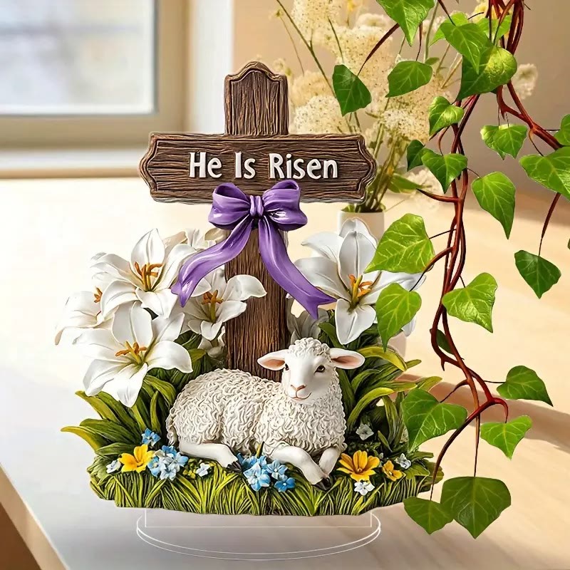 Christianartworkshop Pasqua Resurrezione con Croce Risorta e Agnello Ornamento Piatto - image 1