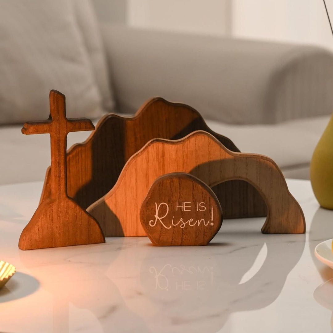 Esposizione di una croce in legno artigianale "È risorto" Christianartworkshop : celebra la fede e la resurrezione - Lui è risorto - image 0