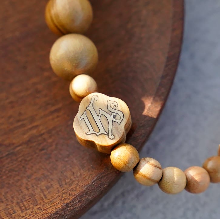 Christianartworkshop Bracciale in legno d'ulivo Rosario rosa Bracciale elastico portatile - image 15