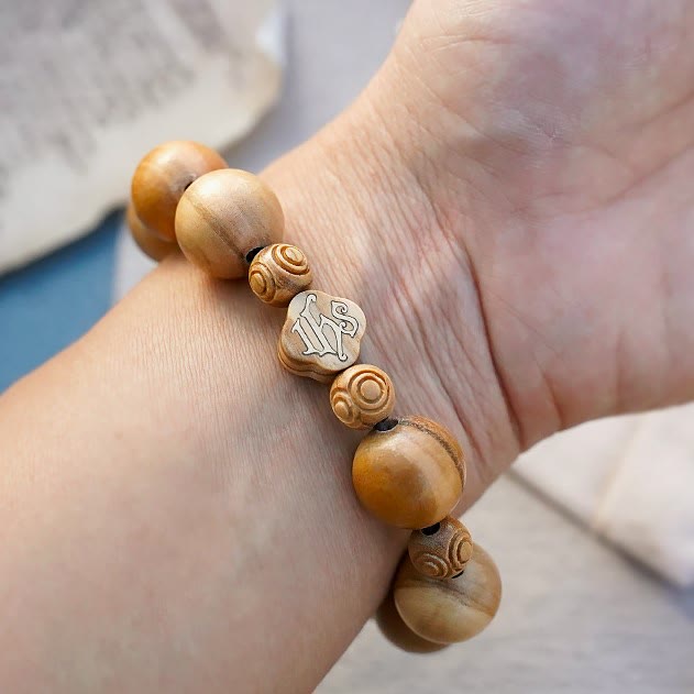Christianartworkshop Bracciale in legno d'ulivo Rosario rosa Bracciale elastico portatile - image 9