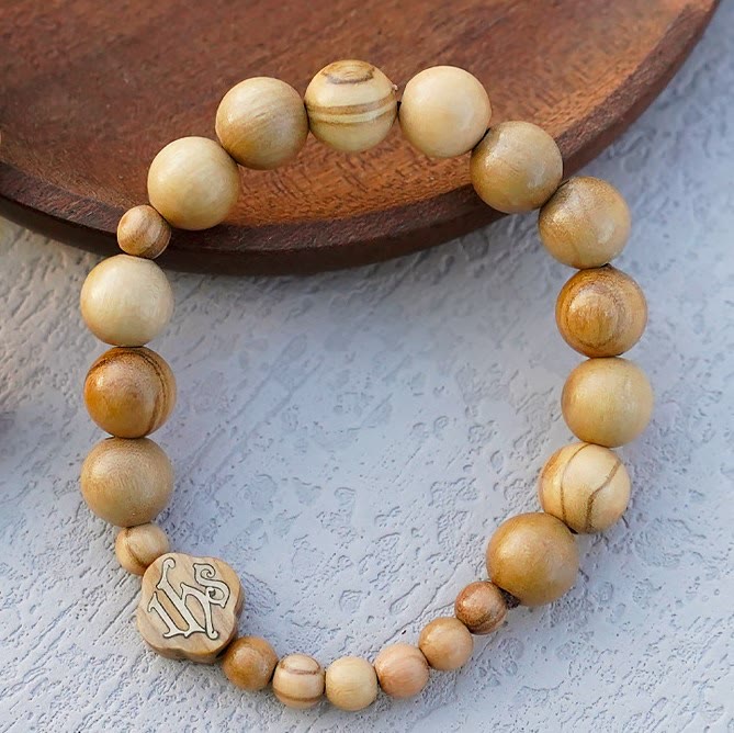 Christianartworkshop Bracciale in legno d'ulivo Rosario rosa Bracciale elastico portatile - image 14