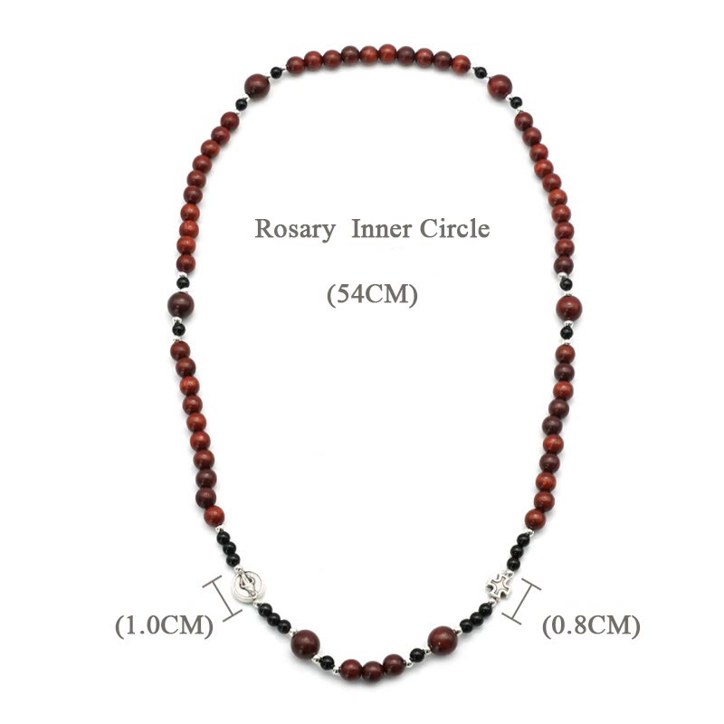 Bracciale elastico a tre cerchi in palissandro da 6 mm con perline del rosario divino di Christianartworkshop - image 10