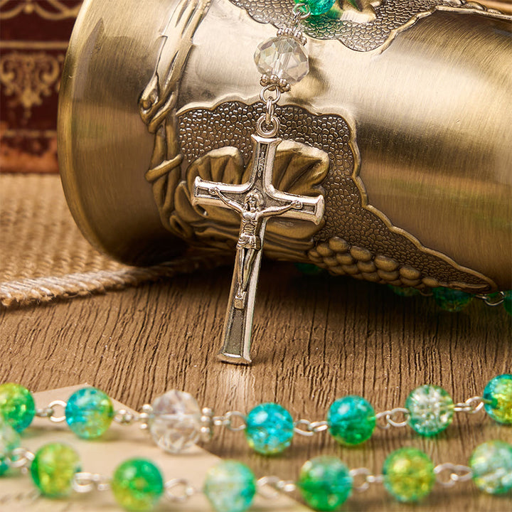Christianartworkshop Medaglia di San Benedetto e crocifisso con rosario in pietra preziosa verde rotonda da 8 mm - image 2
