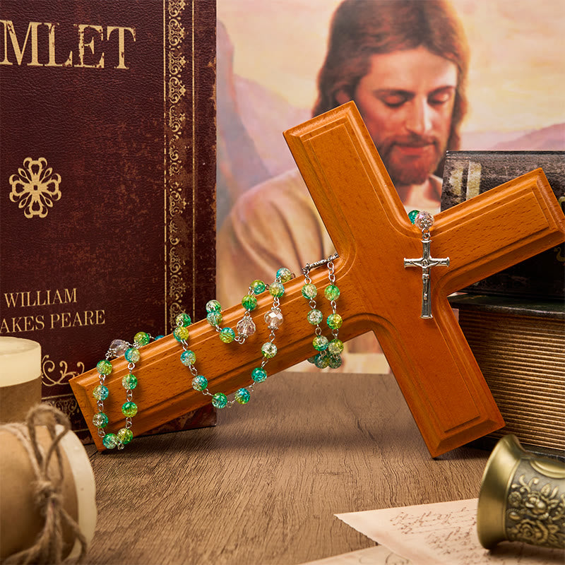 Christianartworkshop Medaglia di San Benedetto e crocifisso con rosario in pietra preziosa verde rotonda da 8 mm - image 4