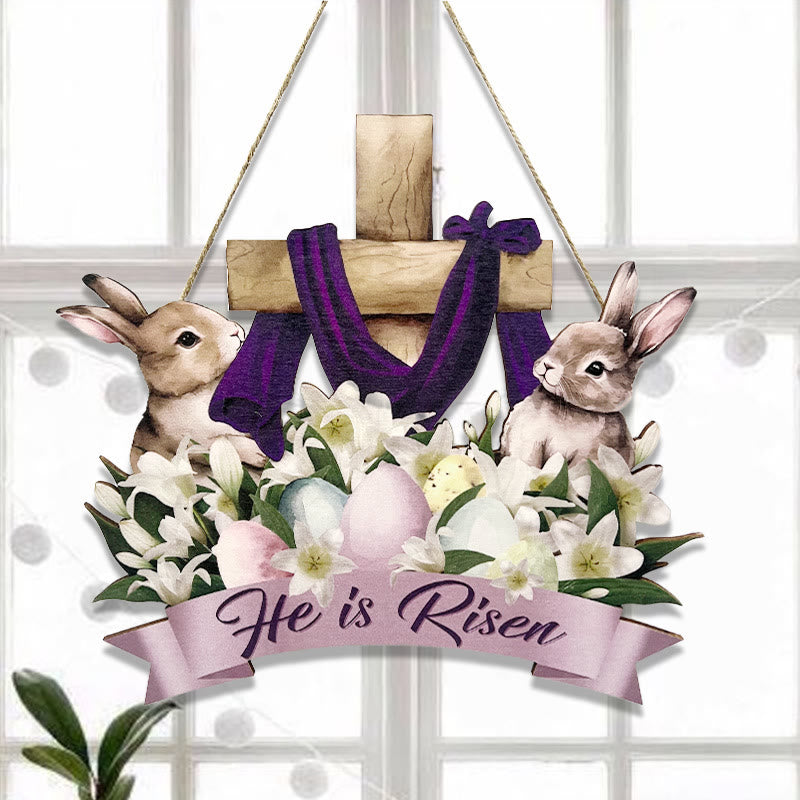 Christianartworkshop He is Risen - Ornamento pendente da appendere alla casa con coniglietto pasquale - image 1