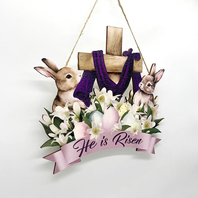 Christianartworkshop He is Risen - Ornamento pendente da appendere alla casa con coniglietto pasquale - image 3