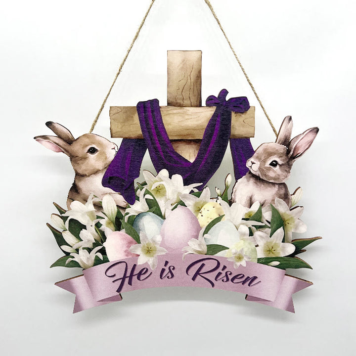 Christianartworkshop He is Risen - Ornamento pendente da appendere alla casa con coniglietto pasquale - image 2