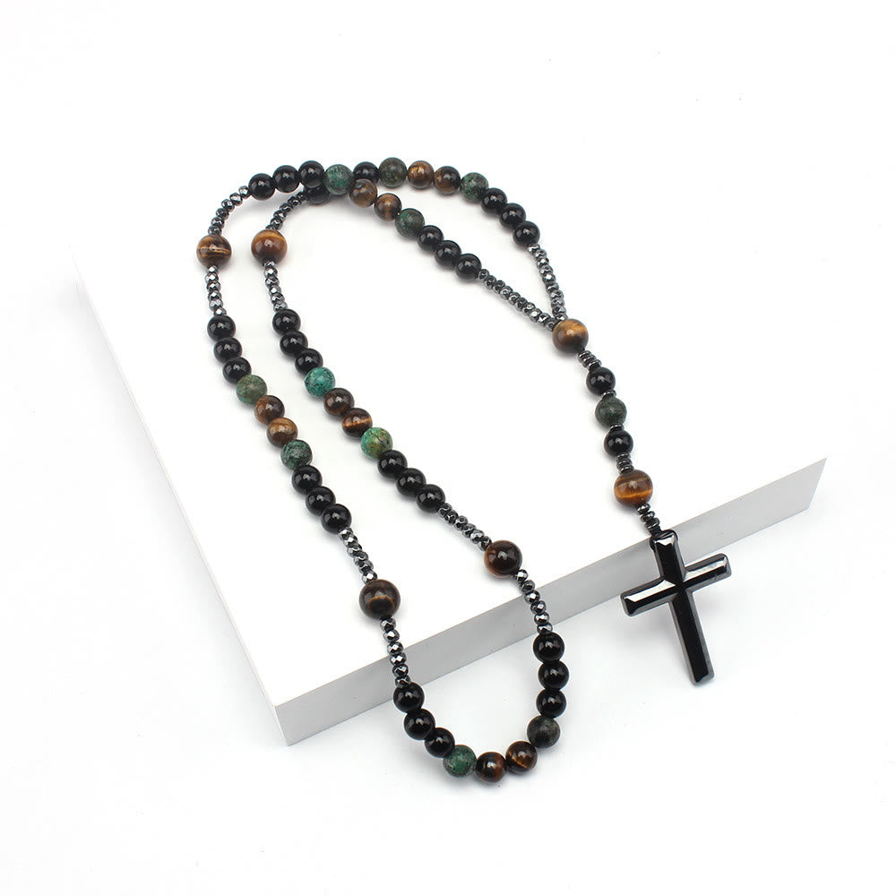 Rosario di preghiera Christianartworkshop da 8 mm con turchese africano e pietra occhio di tigre gialla. - image 3