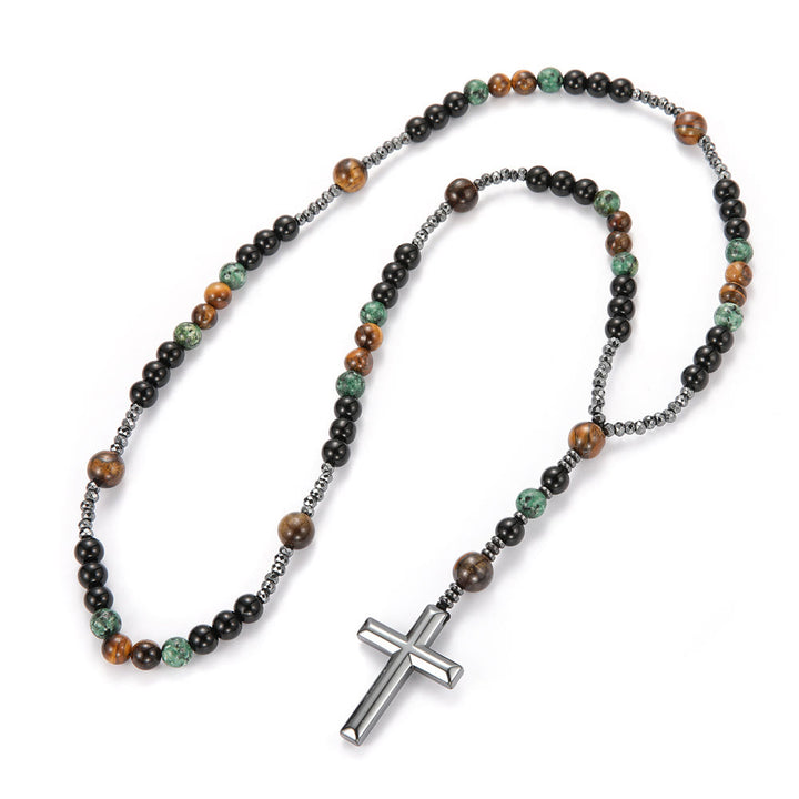 Rosario di preghiera Christianartworkshop da 8 mm con turchese africano e pietra occhio di tigre gialla. - image 4