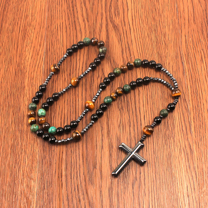 Rosario di preghiera Christianartworkshop da 8 mm con turchese africano e pietra occhio di tigre gialla. - image 1