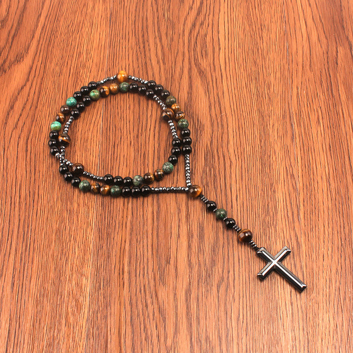 Rosario di preghiera Christianartworkshop da 8 mm con turchese africano e pietra occhio di tigre gialla. - image 2