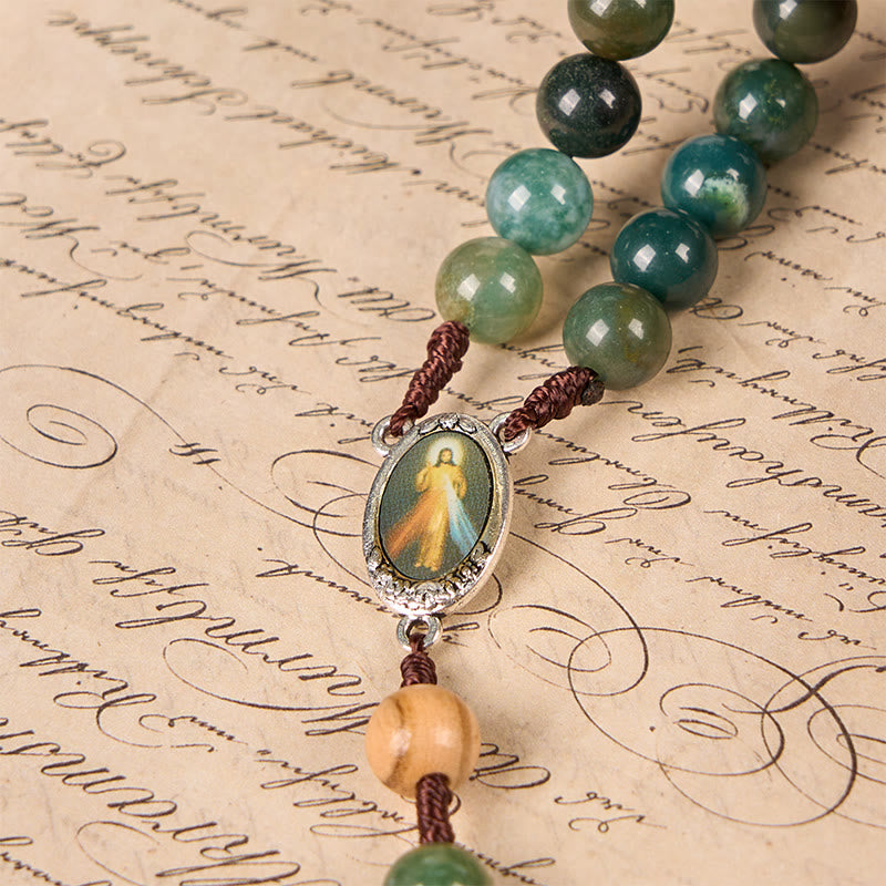 Christianartworkshop Icona di Gesù e Crocifisso Rosario in giada verde naturale da 8 mm - Rosario fatto a mano - image 4