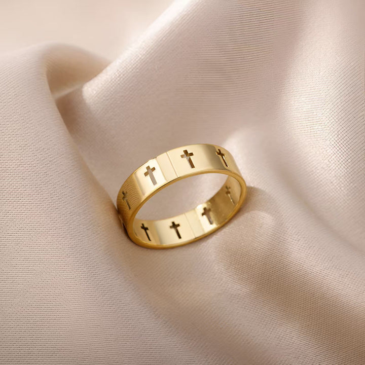 Christianartworkshop Anello con croce in oro divino: un'espressione di devozione semplice ma profonda - US 10 - image 0