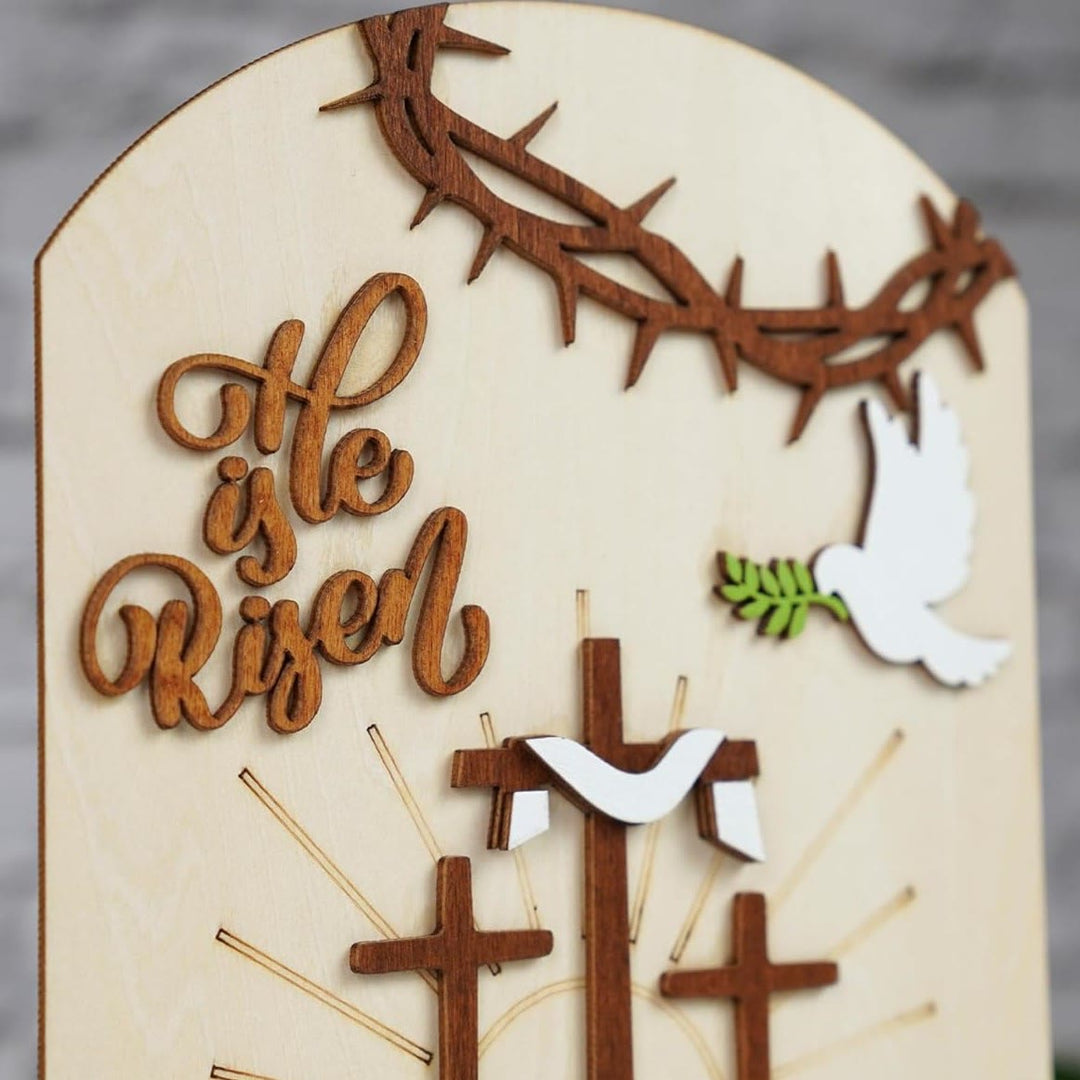 Christianartworkshop "Risen Hope" Set di icone pasquali: espositore decorativo in legno con motivi a croce e tomba - image 2