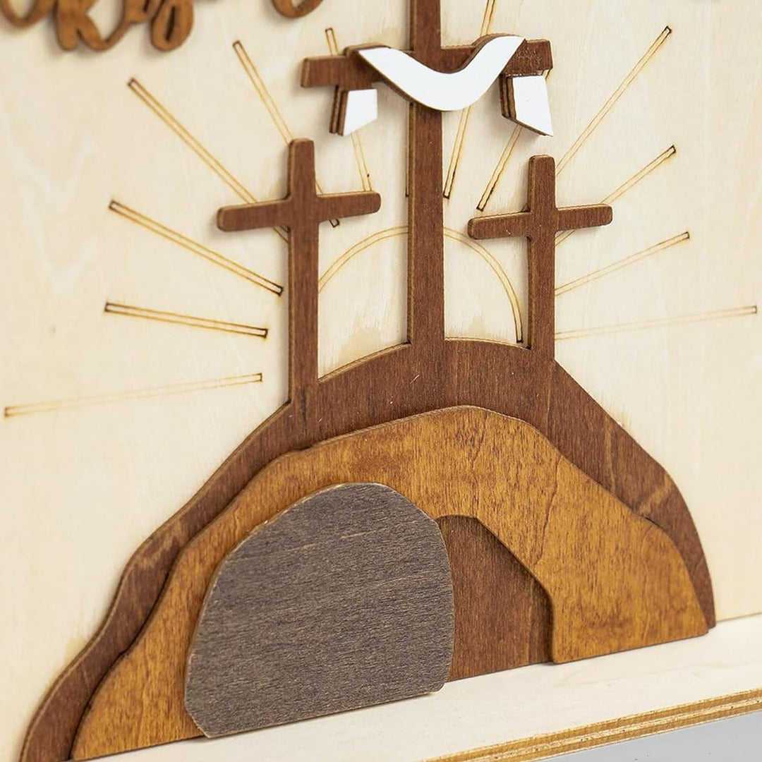 Christianartworkshop "Risen Hope" Set di icone pasquali: espositore decorativo in legno con motivi a croce e tomba - image 3