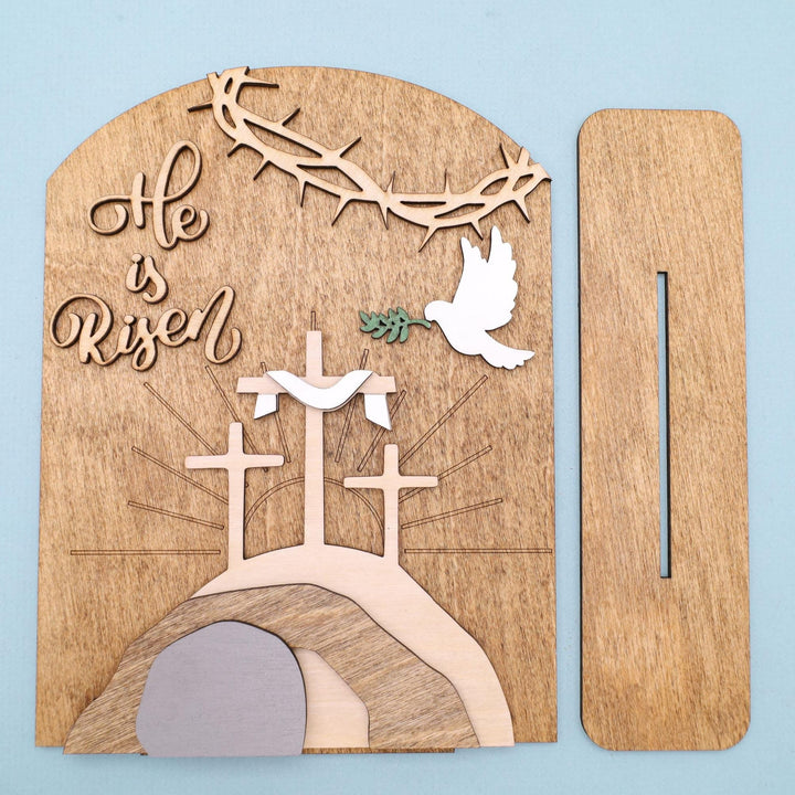 Christianartworkshop "Risen Hope" Set di icone pasquali: espositore decorativo in legno con motivi a croce e tomba - image 6
