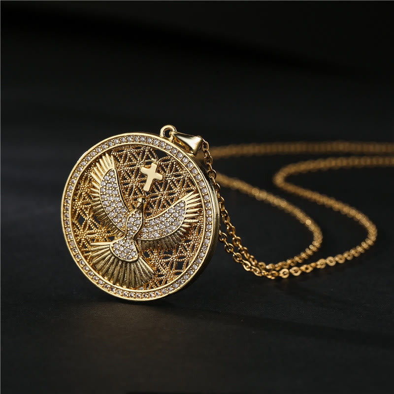 Christianartworkshop Collana con colomba dello Spirito Santo e scintillante simbolo celeste: un simbolo radioso di fede - image 0