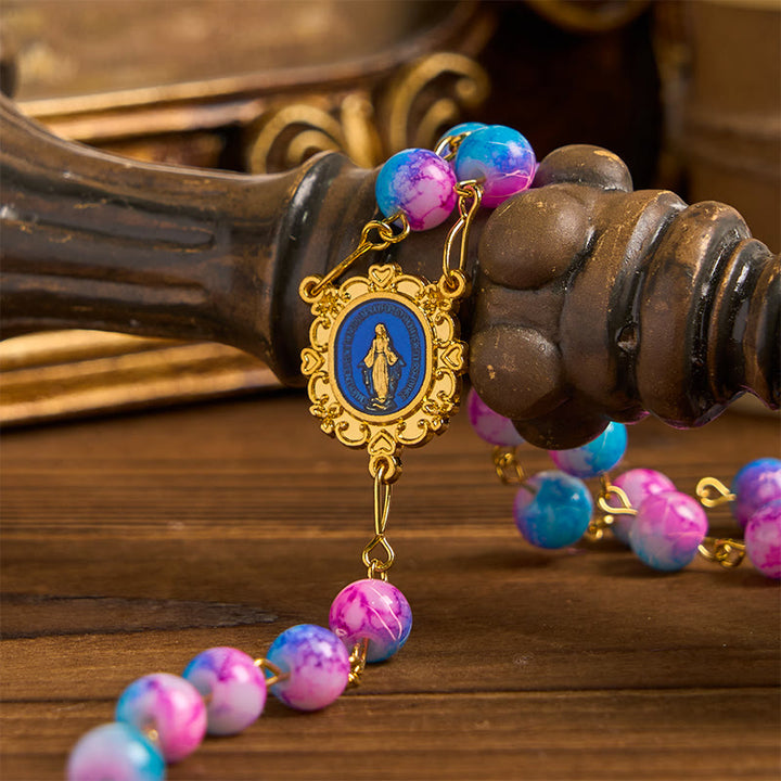 Christianartworkshop FEDE IN PREGHIERA: Rosario floreale fatto a mano Divine Harmony da 8 mm blu e viola - image 6